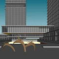 Modern Urban Commercial Plaza With High Rise Buildings Open Space And Pedestrian Areas