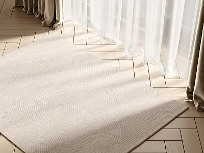 Light colored Square Rug on Wooden Floor with White Curtains and Sunlight 3d model