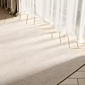 Light colored Square Rug on Wooden Floor with White Curtains and Sunlight