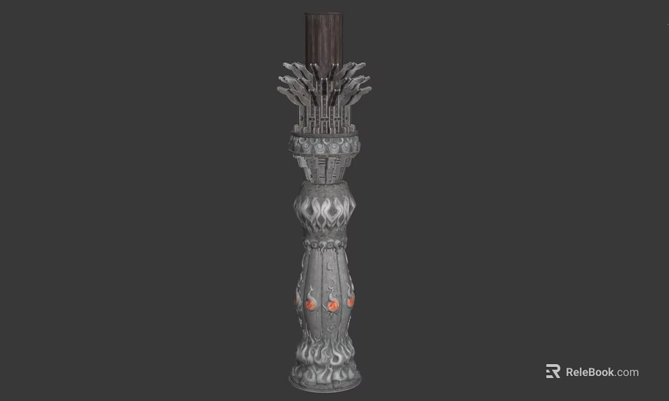 Ornate Decorative Column With Intricate Carvings Floral Top And Red Accents 3d model 