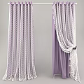 Elegant Pink White Curtain With Beaded Dots And Lace Trim Design
