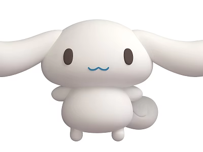 Cute White Cartoon Game And Movie Character With Large Ears Round Body And Smiling Face 3d model