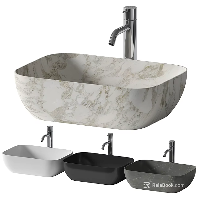 Modern Marble Texture Washbasin Design With Faucet And Various Color Options 3d model 