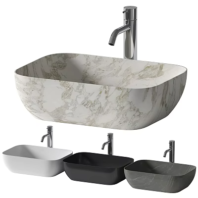 Modern Marble Texture Washbasin Design With Faucet And Various Color Options 3d model