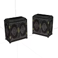 Two Black Decorative Chests With Gold Floral Patterns And Brass Hardware 3d model