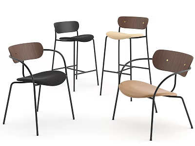 Modern Bar Stools Design With Metal Frames Wooden Backrests And Colored Seats 3d model