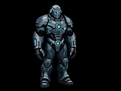 Futuristic Humanoid Mech Armor With Blue Glowing Elements And Metallic Structure 3d model