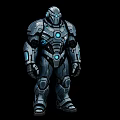 Futuristic Humanoid Mech Armor With Blue Glowing Elements And Metallic Structure