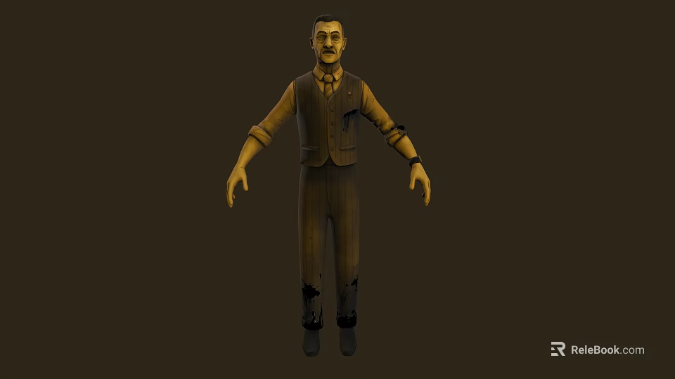Game Movie Character Male Vintage Style With Mustache Vest Shirt Pants 3d model 