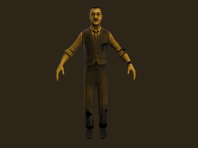 Game Movie Character Male Vintage Style With Mustache Vest Shirt Pants 3d model
