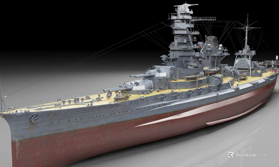 Detailed Battleship Model With Gray Hull Red Bottom And Upper Superstructure 3d model 