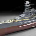 Detailed Battleship Model With Gray Hull Red Bottom And Upper Superstructure