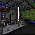 Modern Bar Interior With Neon Lights Green Wall Decor And Bar Stools