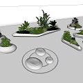 Park Landscape Design With Green Plants White Planters And Round Stones