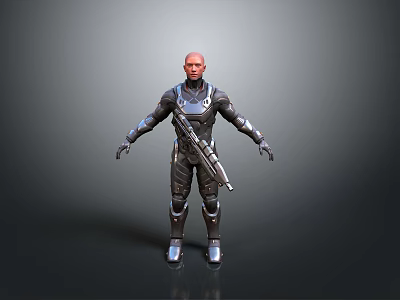Sci Fi Warrior and Alien Creature Standing in Futuristic Armor with Tactical Weapon 3d model