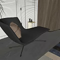 Modern Black Leather Chaise Lounge With Plush Cushion Metal Legs And Window Blinds