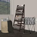Practical Bathroom Accessories with Ladder Shelf Storage Baskets Towels and Woven Baskets 3d model