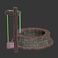 Ancient Stone Well Structure With Wooden Frame Bucket And Stone Brick Ring 3d model