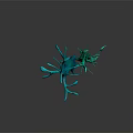 Playful Cartoon Scene With Turquoise And Green Tree Like Creatures On Black Reflective Surface