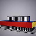 Modern Public Chair Featuring Orange Tabletop Purple Pillar Blue Sphere And Black White Stripes