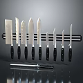 Stainless Steel Kitchen Knife Set With Multiple Blades Black Handles And Magnetic Holder
