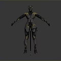 Sci Fi Character And Humanoid Cyborg With Metallic Body Blue Luminous Lines Standing Pose