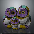 Low Poly Style Owl Family Group With Purple Green Yellow Colors