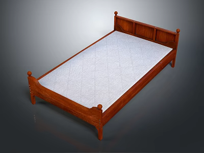 Classic Wooden Double Bed Frame With Turned Posts White Quilted Mattress Design 3d model