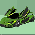 Green Sports Car With Open Scissor Doors Sleek Aerodynamic Body Rear Spoiler Luxury Sporty Exterior