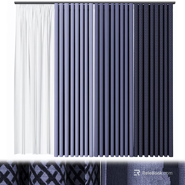 Vertical Curtains In White Blue And Dark Shades For Home Decoration 3d model 