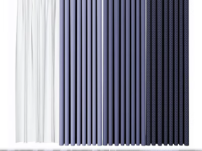 Vertical Curtains In White Blue And Dark Shades For Home Decoration 3d model