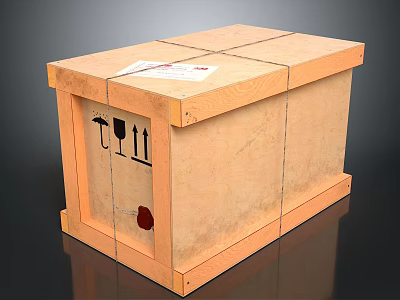 Wooden Shipping Crate With Crossed Straps And Fragile Symbols On Side 3d model
