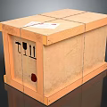 Wooden Shipping Crate With Crossed Straps And Fragile Symbols On Side