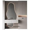 Modern Bathroom Cabinet With Curved Illuminated Mirror And Light Gray Cabinets