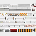 Various Construction Fences with Safety Barriers Traffic Cones and Striped Designs