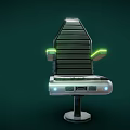 Contemporary Black Office Chair With Striped Backrest Green Illuminated Strips And Tech Inspired Base