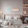 Cozy Kids Room Interior With Soft Tones Bed Stuffed Toys Study Desk And Bookshelf