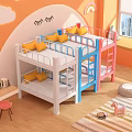 Colorful White Blue Pink Bunk Beds With Yellow Pillows Staircase In Kids Bedroom
