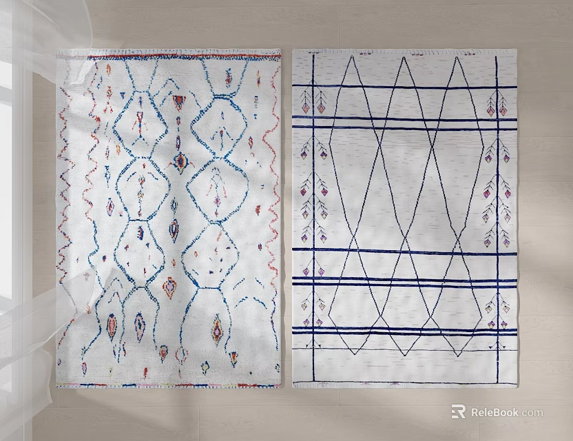 Square Rugs With Geometric Patterns Wavy Lines And Decorative Accents 3d model