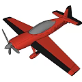 Red Passenger Airplane With Single Propeller And Black Edge Wings In Light Blue Sky