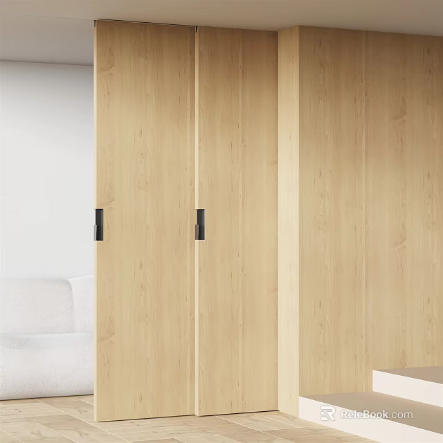 Light Wood Sliding Door With Black Handles In Modern Room Interior Design 3d model 