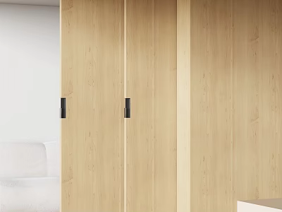 Light Wood Sliding Door With Black Handles In Modern Room Interior Design 3d model