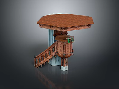 Traditional Wooden Architectural Structure With Octagonal Roof Staircase And Supporting Column 3d model