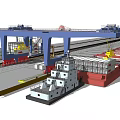Container Port Logistics Scene With Gantry Cranes Cargo Ship And Stacked Containers