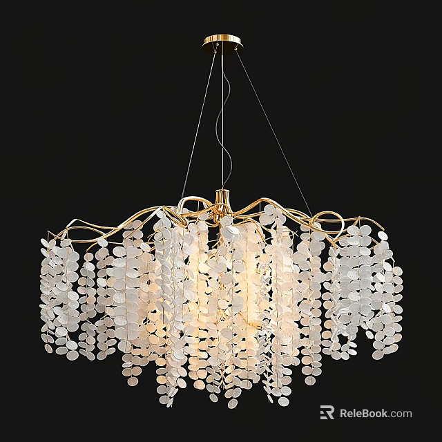 Elegant Modern Chandelier With Golden Frame And White Teardrop Decorations 3d model 