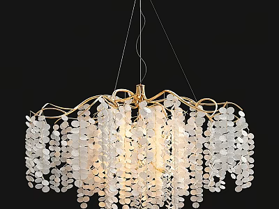 Elegant Modern Chandelier With Golden Frame And White Teardrop Decorations 3d model