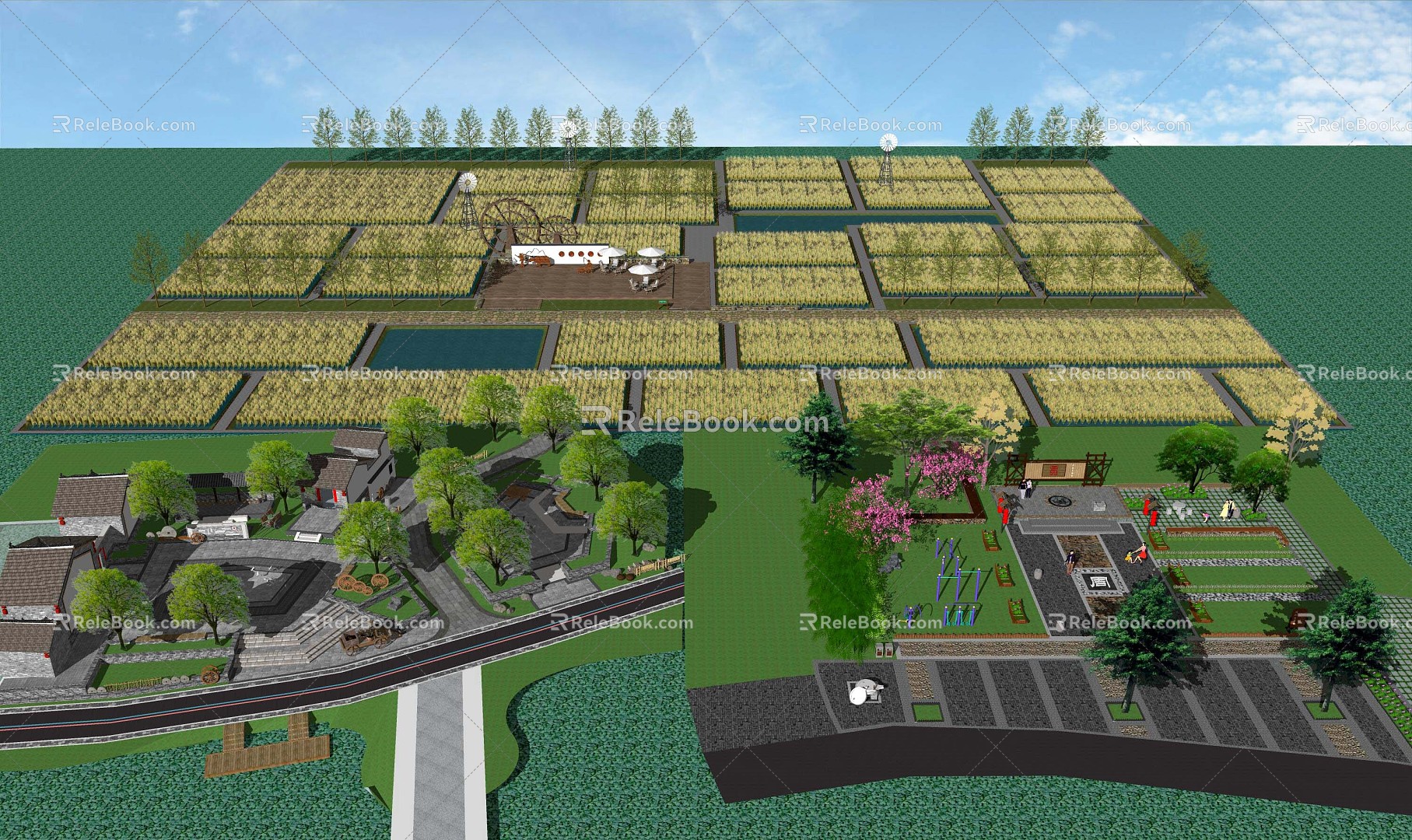 Modern Paddy Field Beautiful Countryside Folk Culture Square Community Garden New Countryside Homestay Fitness Activity Park Landscape model