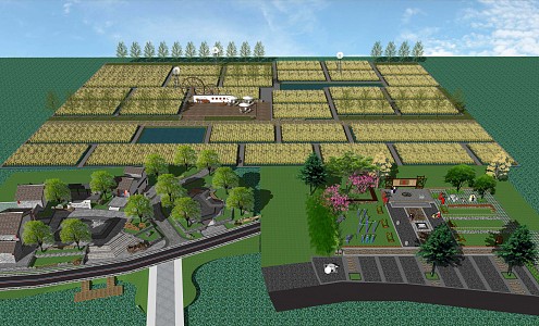 Modern Paddy Field Beautiful Countryside Folk Culture Square Community Garden New Countryside Homestay Fitness Activity Park Landscape 3d model