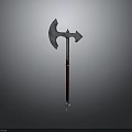 Medieval Battle Axe With Metal Blade And Wooden Handle On Dark Background