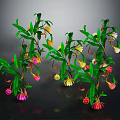 Decorative Plants With Green Leaves And Colorful Flowers Yellow Pink White Blooms On Curved Branches